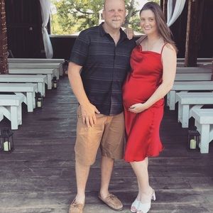 Red satin slip dress